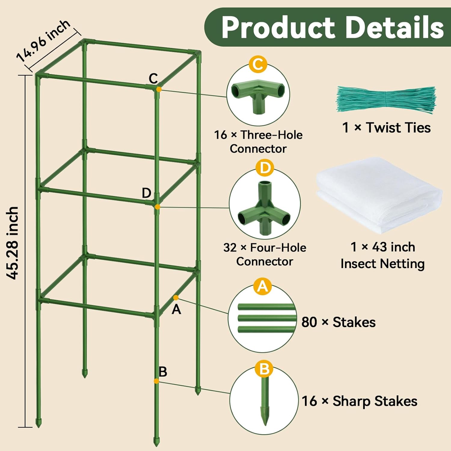 Halatool 4 Pack Square Tomato Cages for Garden, 45 Inch Heavy Duty Adjustable Metal Tomato Trellis for Climbing Plants – Green Plant Support Stakes for Vegetables Flowers Fruits&Raised Bed Outdoor