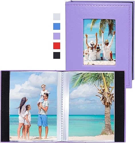 Miniatura 1 de Vienrose Álbum de fotos pequeño de 4 x 6 pulgadas, paquete de 2 mini libros de fotos con cubierta de cuero, 26 páginas con capacidad para 52