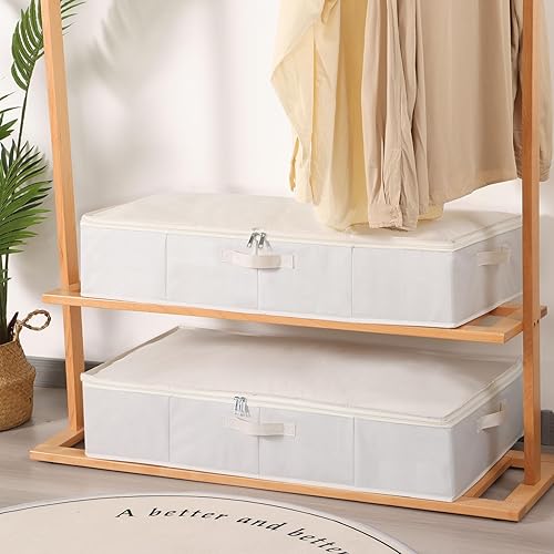 Miniatura 6 de Contenedor de almacenamiento debajo de la cama, organizador de ropa con asas, contenedor de almacenamiento plegable con tapa, beige, 1 paquete, 23.6