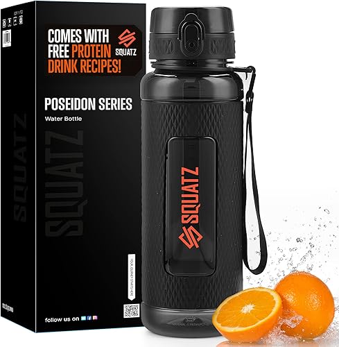 SQUATZ Poseidon Series - Botella de agua de 24 onzas para batidos de proteínas y frutas, botella de boca ancha de alta calidad, filtro infusor de
