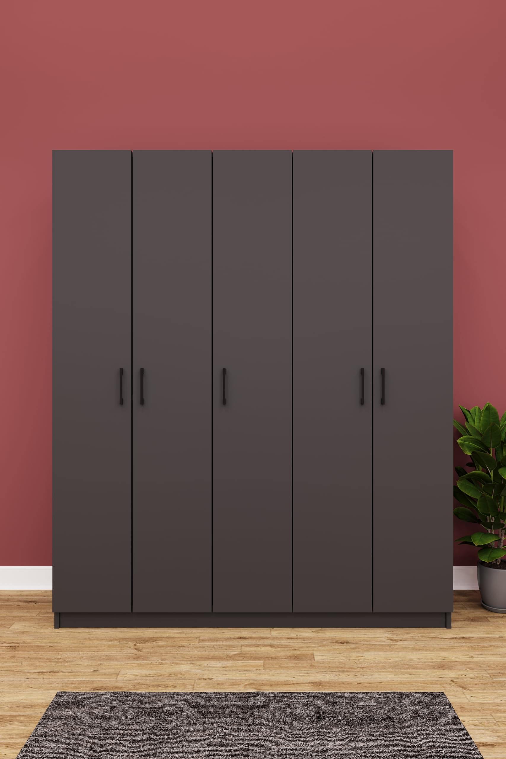 ASRA TREND Koyu Gri G-09 5 Kapaklı Gardırop 150x180 cm Çift…