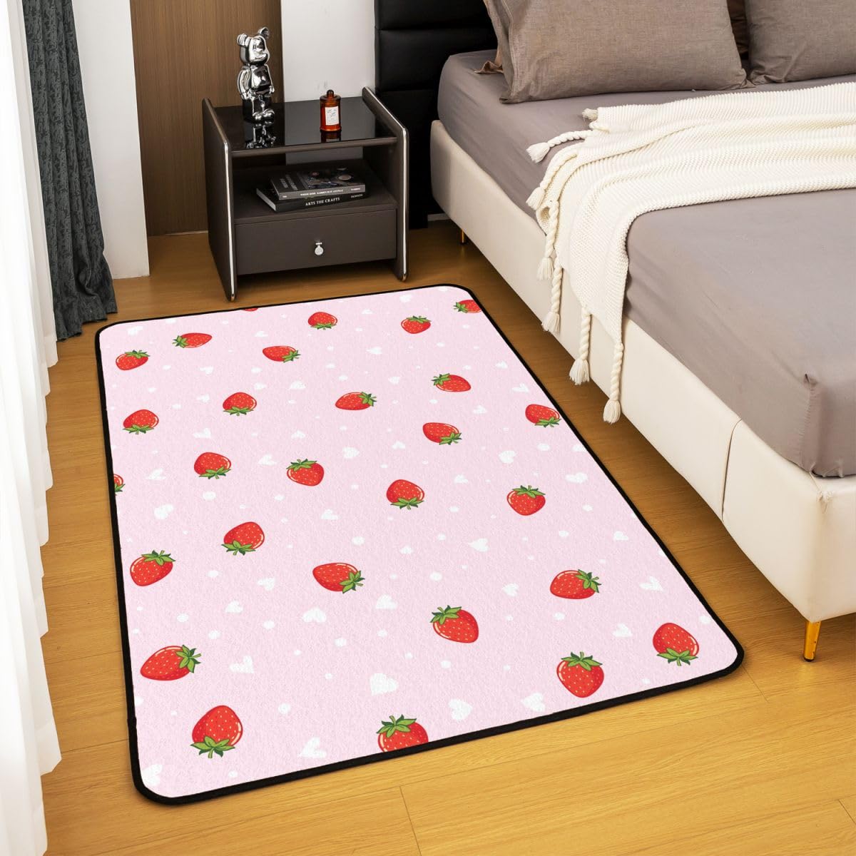 Manfei Tappeto a forma di fragola, graziosi cuori e pois, tappeto per interni e ingresso per bambini, ragazzi e ragazze, decorazione per la stanza di bambini, ragazzi e ragazze, tappeto assorbente