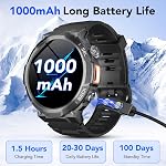 Veille militaire intelligente pour les hommes (Réponse/Appels), 1.53" AMOLED Display Fitness Tracker, 1000mAh Batterie, 120+ Modes sportifs, IP68 Smartwatch étanche avec fréquence cardiaque & Moniteur de sommeil pour Android & iOS