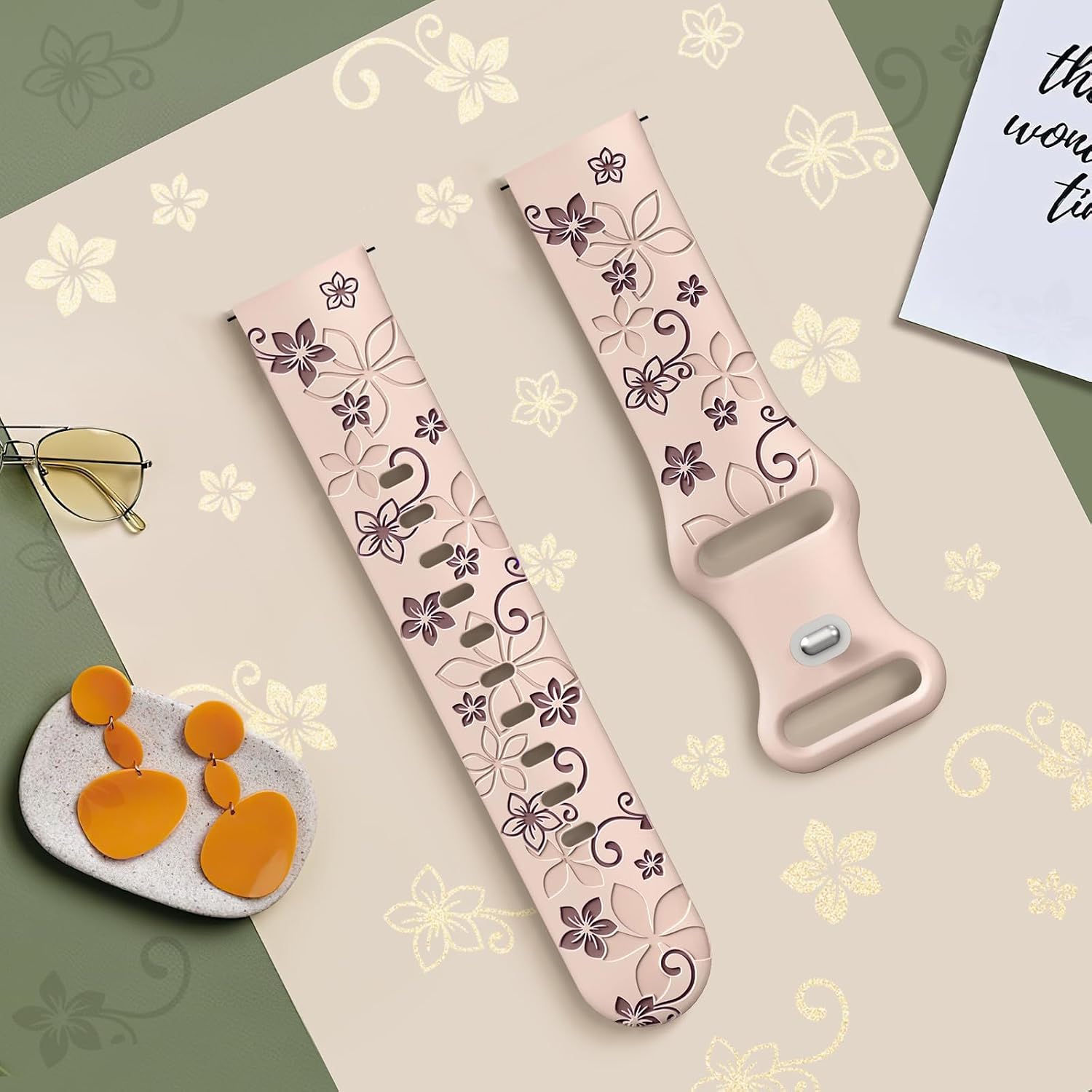Two-Tone Floral Engraved Band Compatible with Fitbit Versa Lite/Versa/Versa 2/ Versa 3/ Versa 4/ Sense/Sense 2 Bands, Cute Flower Soft Silicone Sport Strap Bracelet Wrist Band For Women Men image 4