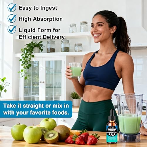 Miniatura 6 de Suplemento de complejo de magnesio, triple calma glicinato de magnesio y citrato gotas de 400 mg, magnesio líquido de rápida absorción más