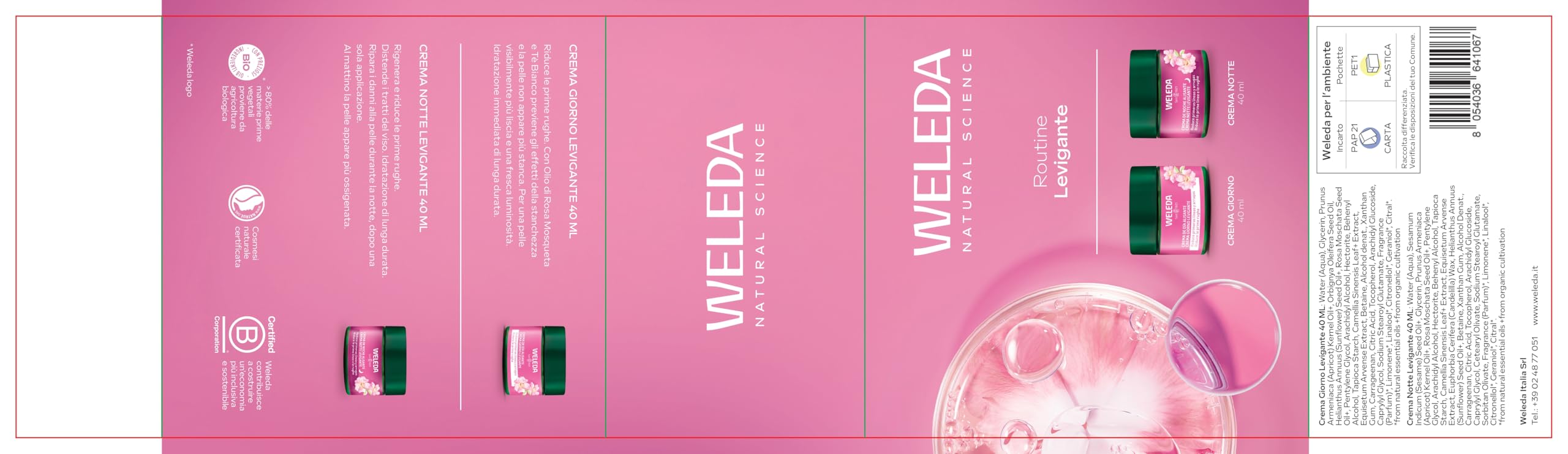 Weleda Kit Rituale viso Rosa Mosqueta, routine levigante per le prime rughe, con Crema Giorno e Crema Notte Rosa Mosqueta, idea regalo con pochette inclusa (2 creme x 40 ml)