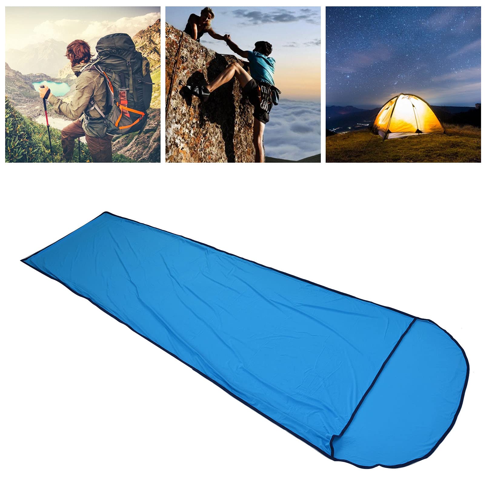 Kuuleyn Schlafsack-Liner, Schlafsack-Liner, Reiselaken für Camp-Bettwäsche, elastischer Schlafsack-Liner, Camping-Schlafsack für Outdoor-Camping (Blue) Sport & Freizeit