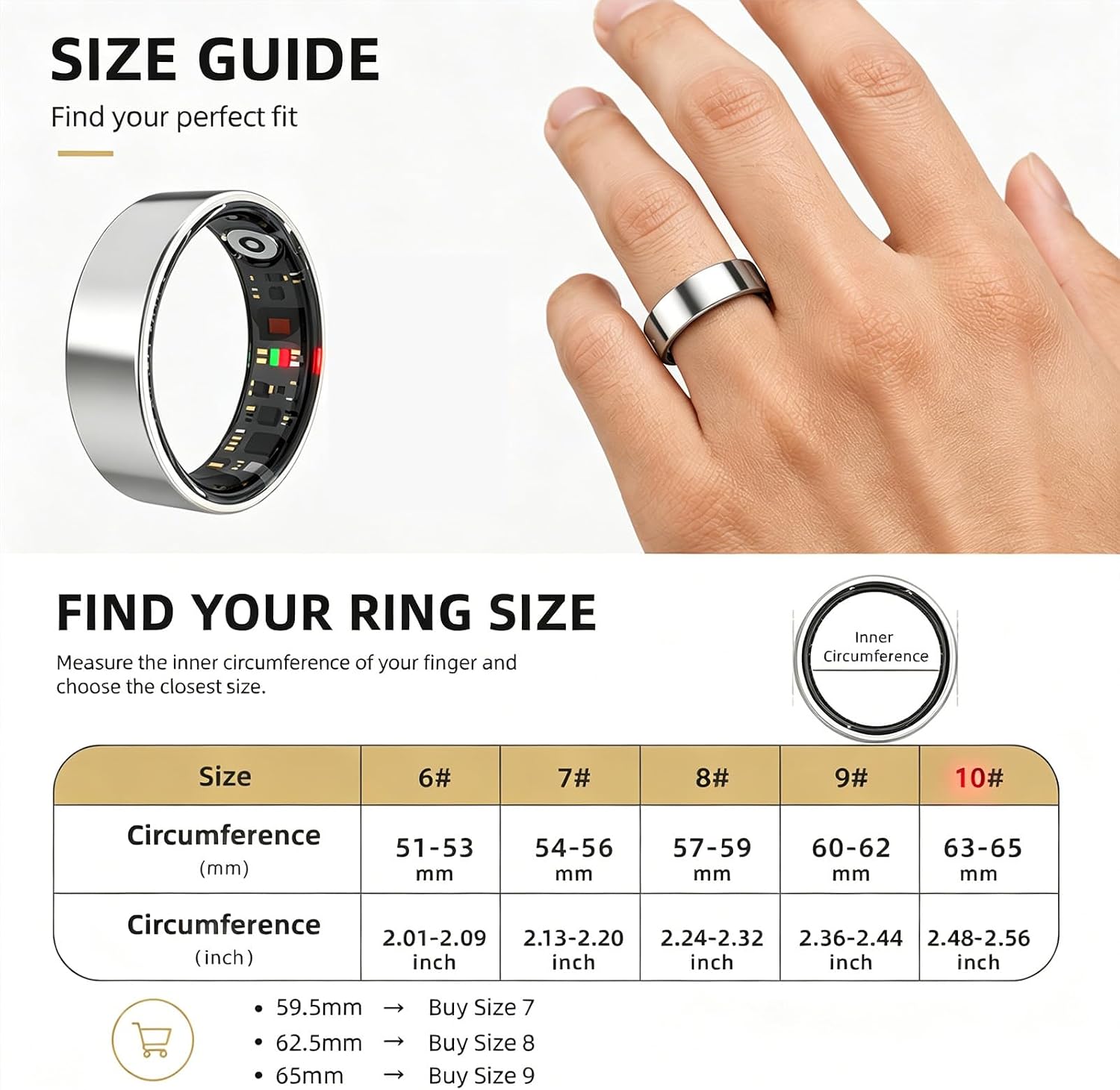 Smart Ring for Women & Men, Fitness Tracker Health Ring with Heart Rate Monitor, Sleep Tracking, Long Lasting Battery, No Subscription Fee, Waterproof Activity Ring for Android & iOS (Silver, 8)