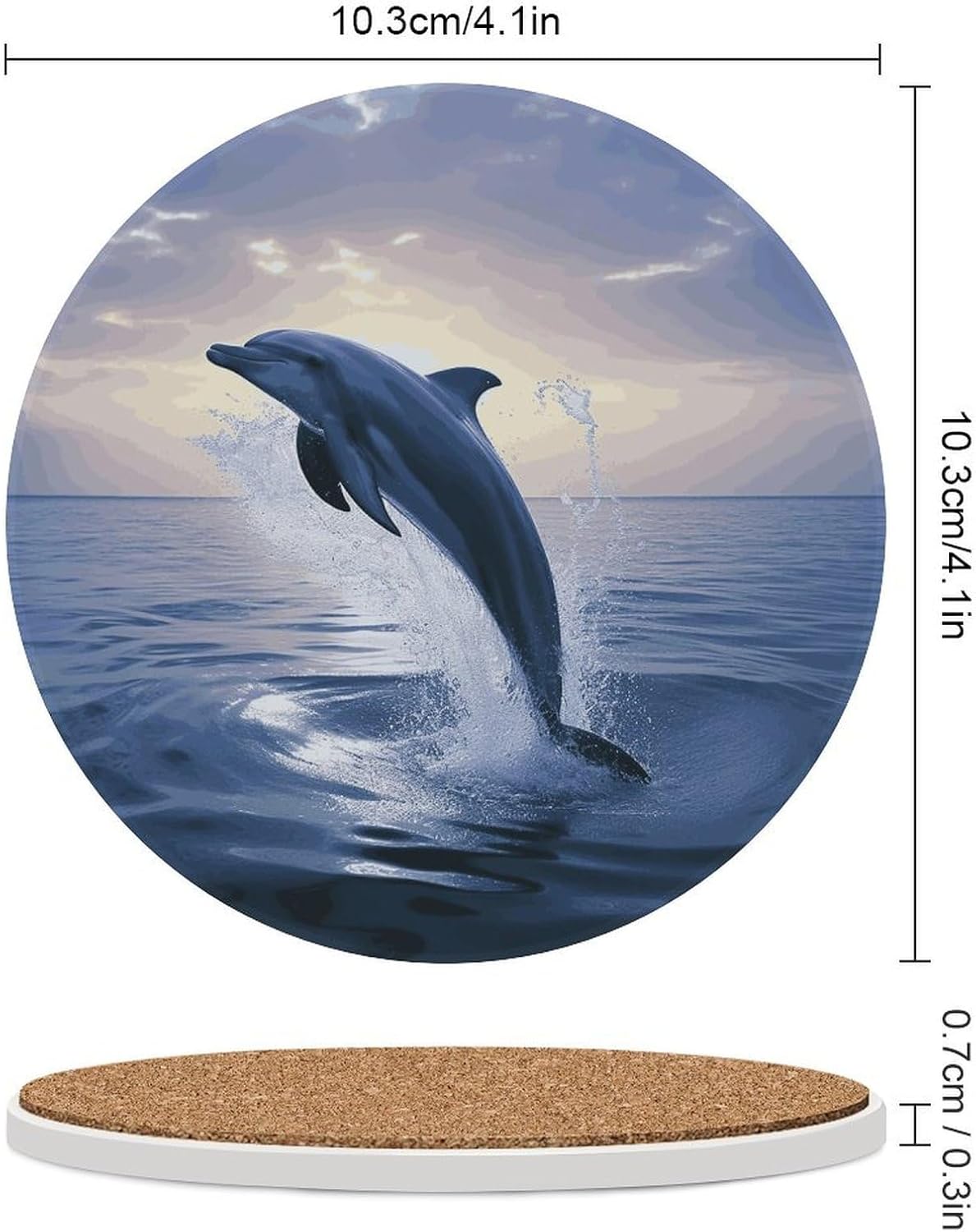 Elegant Dolphin Coasters for Drinks Absorbing Round Ceramic Stone Coaster with Cork Base Coffee Cup Beverage Table Cup Mat Modern Style Bar Coaster Set for Home Decor