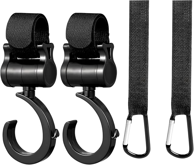 Fuyamp 4 Pack Buggy Clips Stroller Pram Hooks Baby Bag Clips, Clip Your Handbag Shopping or Baby Change Bag Safely on Your Pushchair or Stroller, Universal Fit, Black