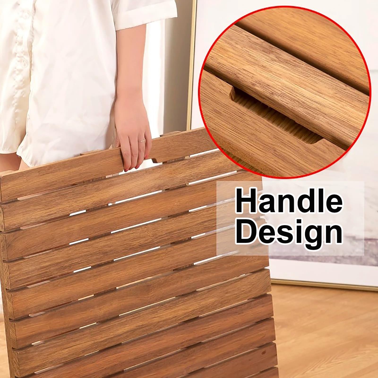 Alfombrilla de Ducha de Madera Resistente a La Intemperie, Alfombrilla de Baño Antideslizante Personalizable, Presenta un Diseño de Mango Portátil(40x70cm/15.7x27.6in)