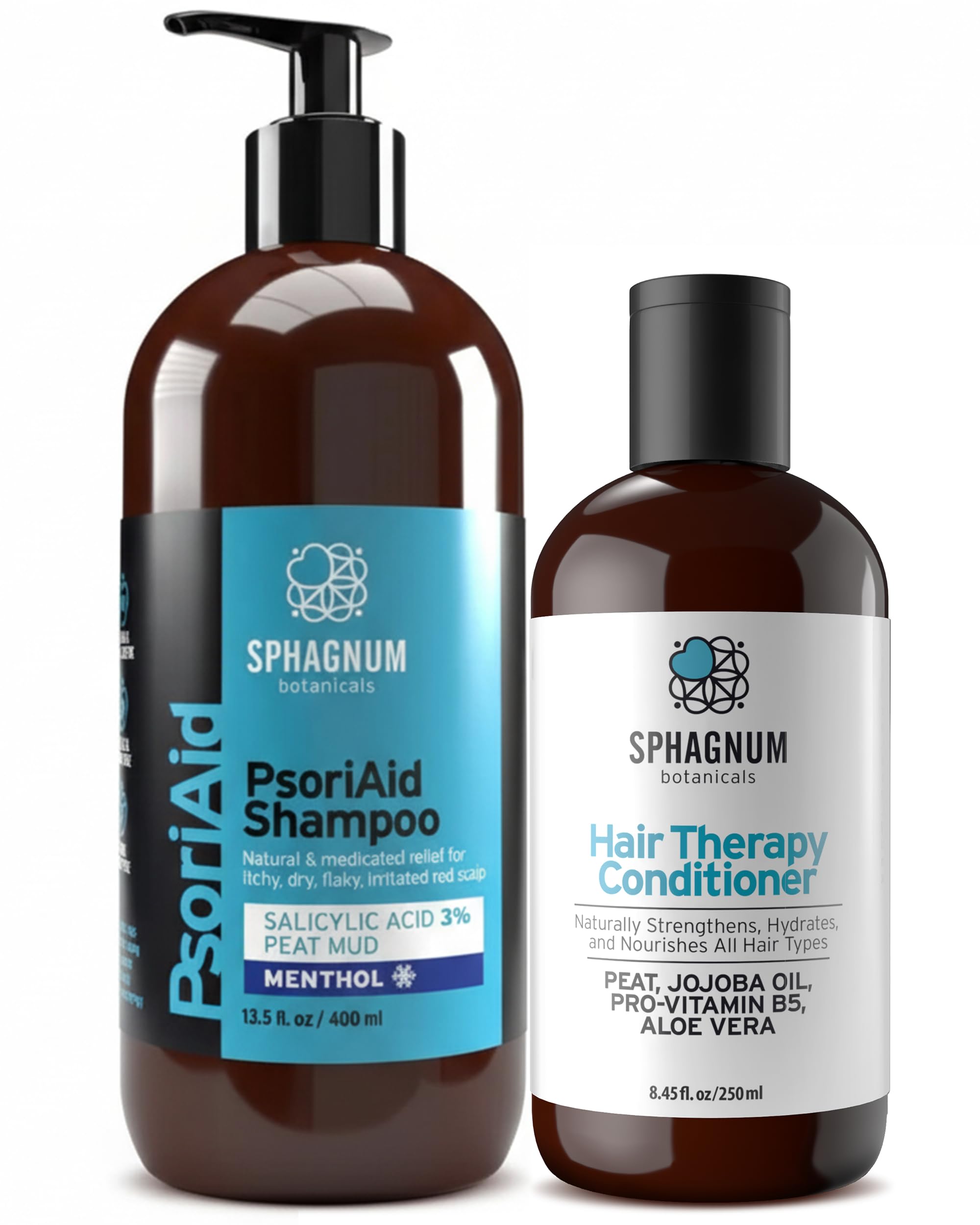 Sphagnum Botanicals – Psoriasis Shampoo 400ml & Spülung 250ml Mit Salicylsäure und Torf – Aloe Vera & Jojobaöl für empfindliche Kopfhaut