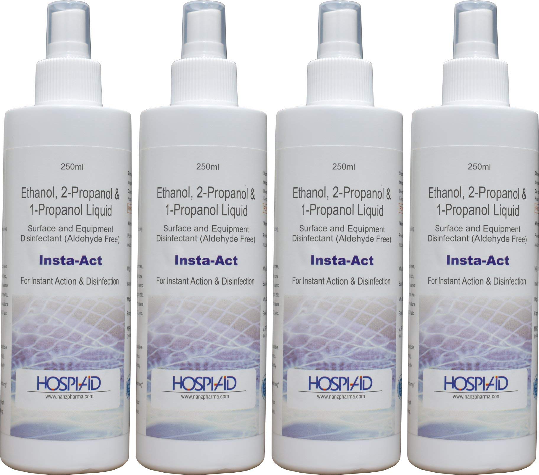 Insta-Act Multi Surface Disinfectant With Trigger Spray, Kills 99.99% Bacteria, Fungi, and Viruses on Hard & Soft Surfaces - 250 Ml Pack of 4