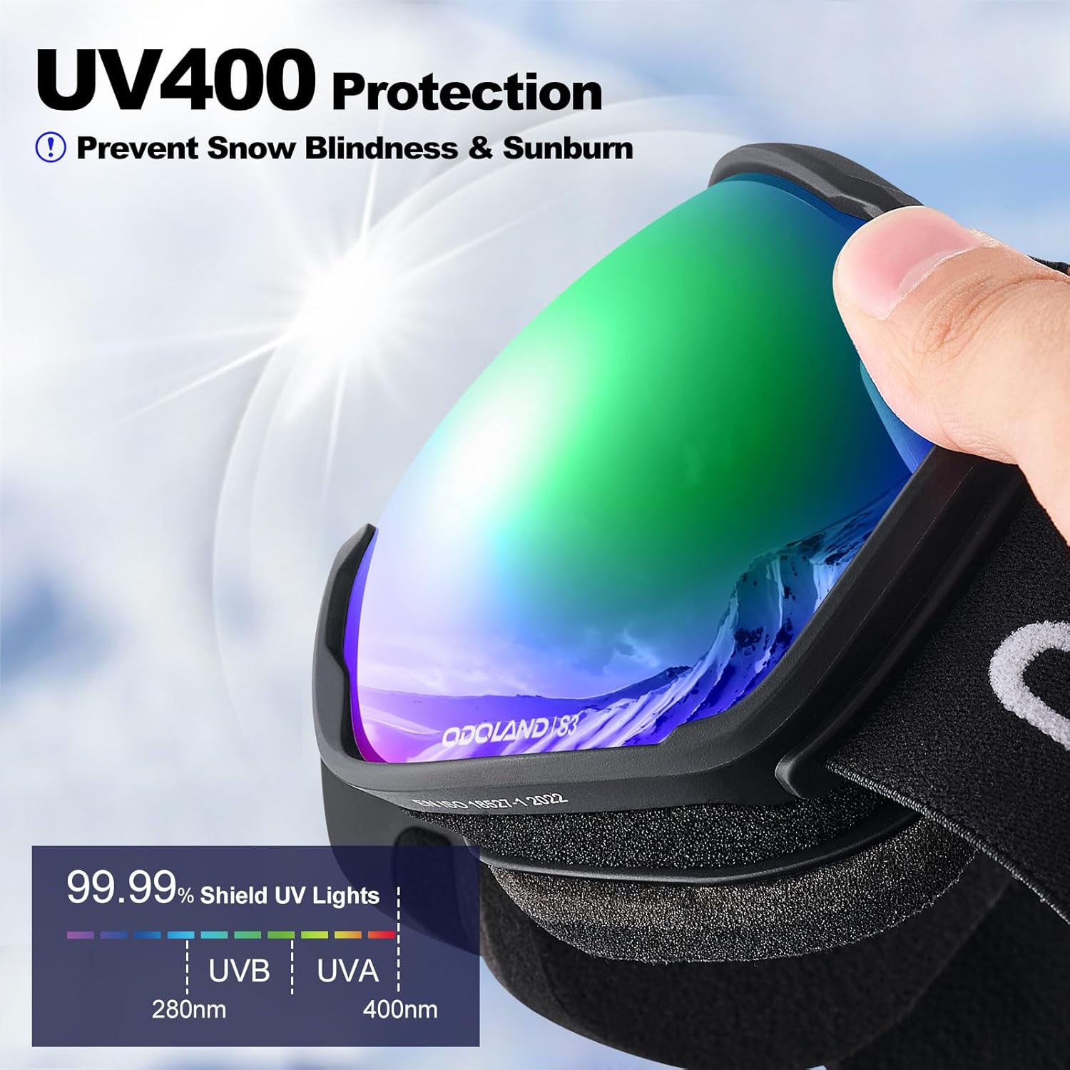 Odoland Snow Ski Goggles S2 Double Lens Anti-Fog OTG Windproof UV400 Eyewear for Men, Women and Youth-Skiing Snowboarding - Image 3