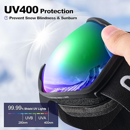 Miniatura 9 de Odoland Gafas de esquí  Antivaho OTG protección UV gafas de nieve y snowboard para hombres, mujeres, adultos, jóvenes, esquí, snowboard