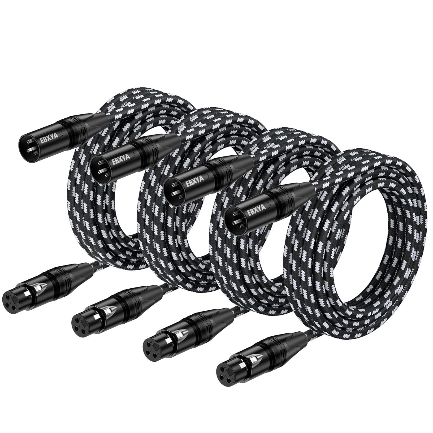 EBXYA XLR Cable 15ft 4 Packs - Premium Braided Male to Female XLR Microphone Cable 3 Pins Balanced Mic Cables for Mic Mixer, Speaker, Recording Studio