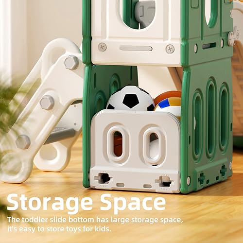 Miniatura 4 de Glaf Tobogán infantil 7 en 1 para niños, juego para exteriores, patio trasero, toboganes de escalador con telescopio, aro de baloncesto, túnel de