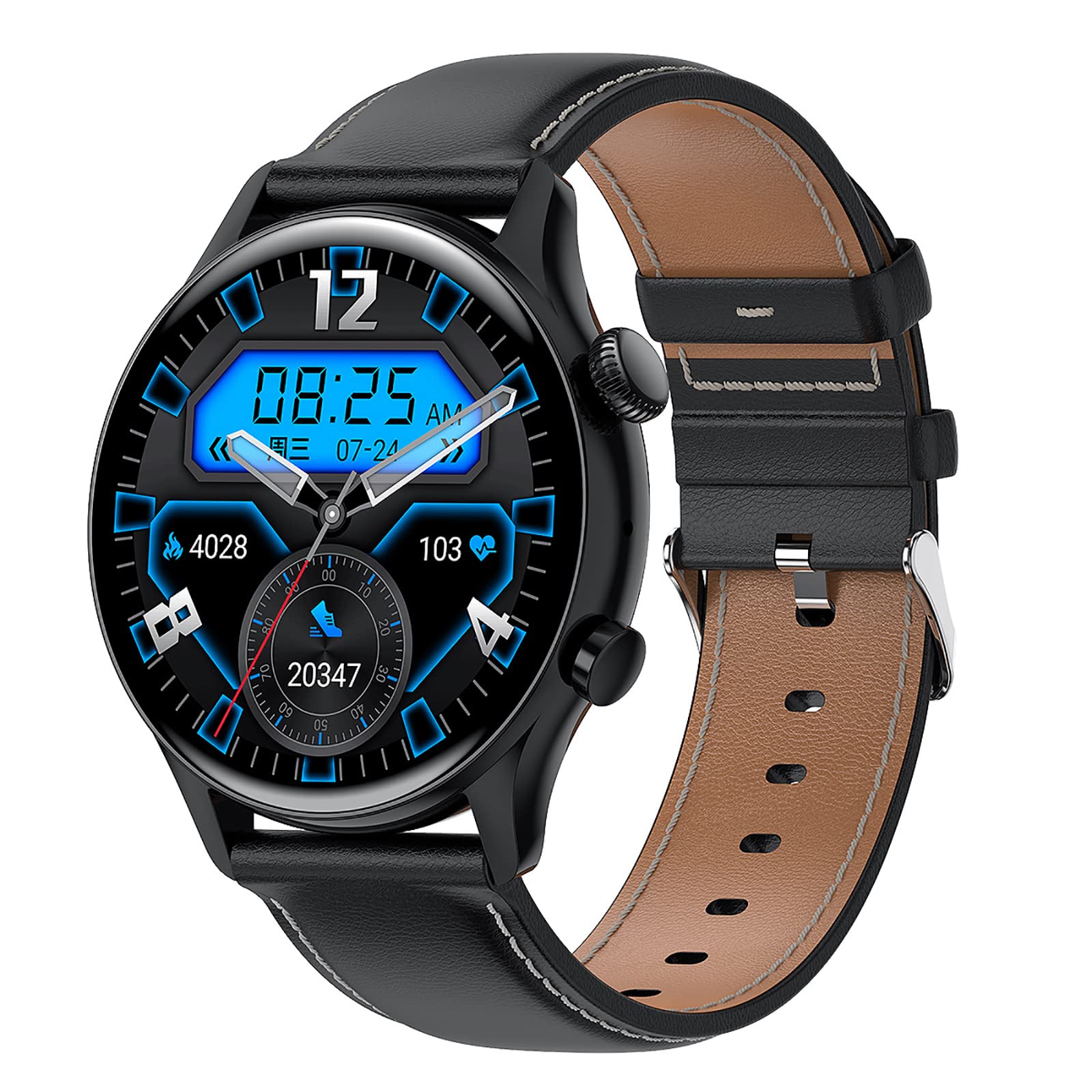 Inteligentny Zegarek Do Połączeń Bluetooth, Duży Ekran AMOLED O Przekątnej 1,36 Cala, Odtwarzanie Muzyki, 5 Interfejsów Menu, Stan Fizyczny, Monitorowanie Snu, Wodoodporność IP68