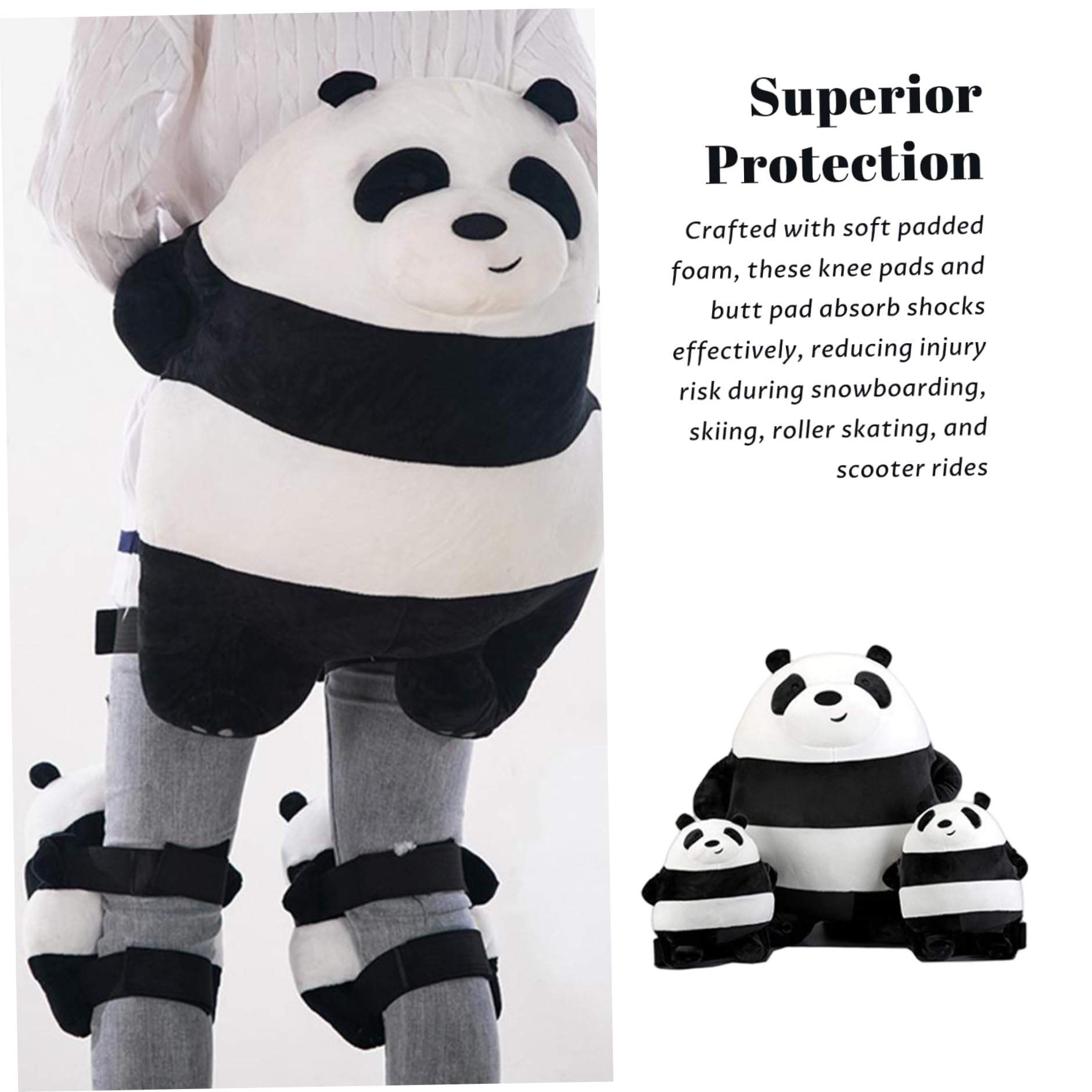 Snowboard-Hinternpolster, 3 Stück/Set, niedlicher 3D-Panda-Snowboard-Knieschützer und Gesäßpolster, weich gepolsterte Ski-Schutzausrüstung für Erwachsene, Kinder, Roller, Snowboarden, Rollschuhlauf