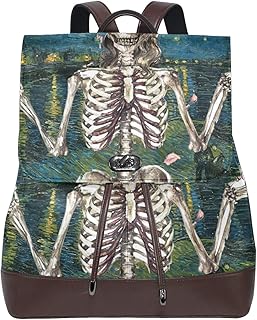 Zaino da donna in pelle Van Gogh Notte stellata scheletro teschio impermeabile antifurto moda scuola zaino casual zaini