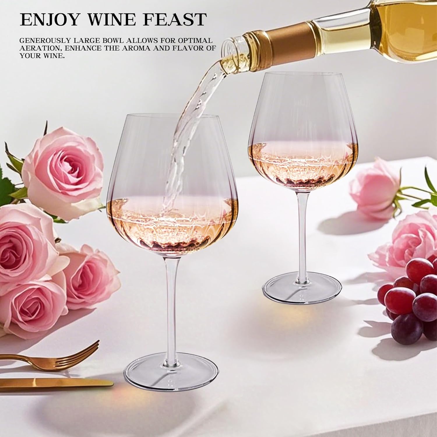 Pink Wine Glasses Set of 2, Birthday Gifts for Women, 21oz Large Wine Glasses, Colored Crystal Glassware, Unique Drinkware Gift for Friend, Mom, Wife, Wedding, Anniversary, Special Occasions - Image 4