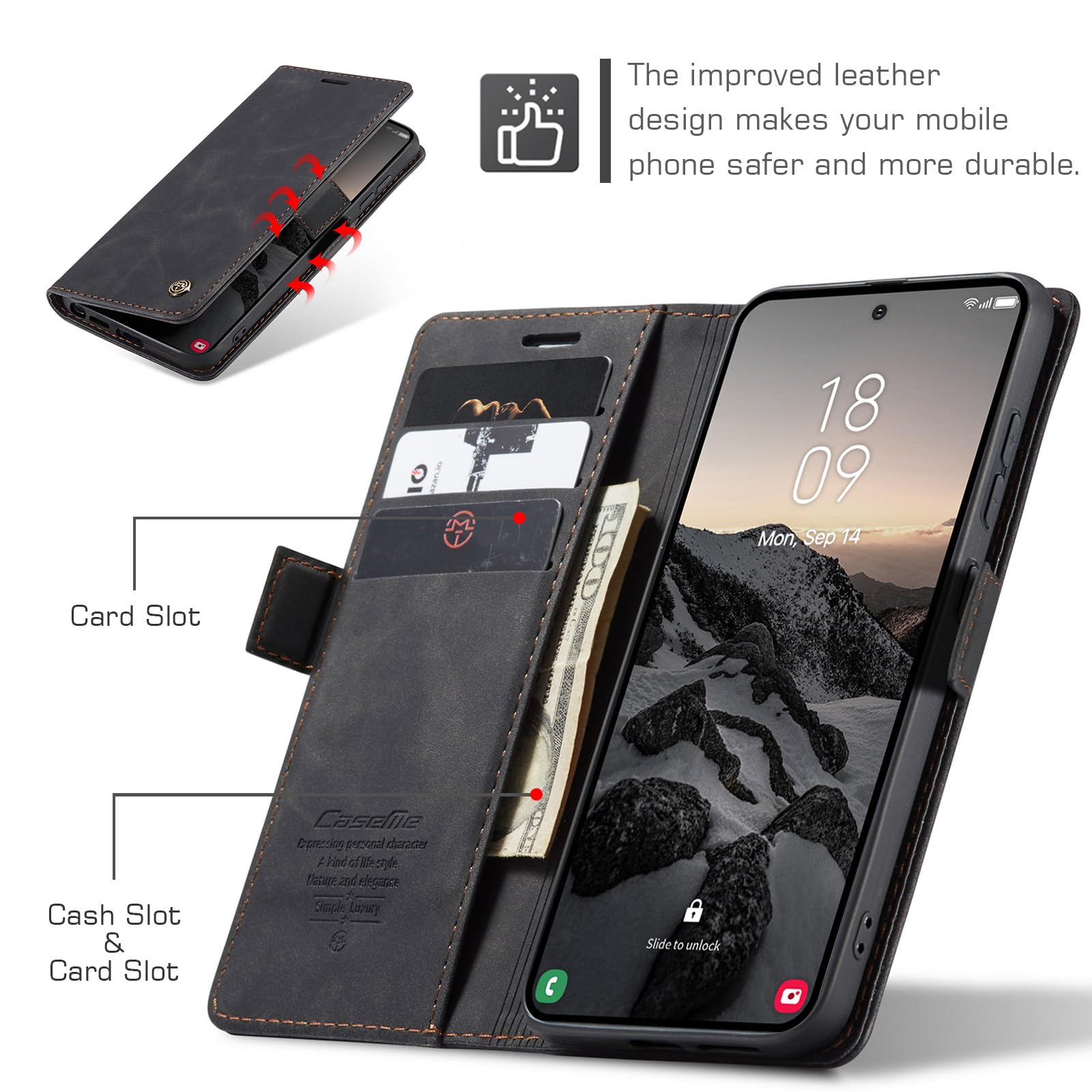 for Samsung Galaxy S26 Ultra Case, Wallet Case Flip Leather with Card Holder Magnetic Closure Shockproof Kickstand Protective Phone Cases Cover for Galaxy S26 Ultra, Black — view 2