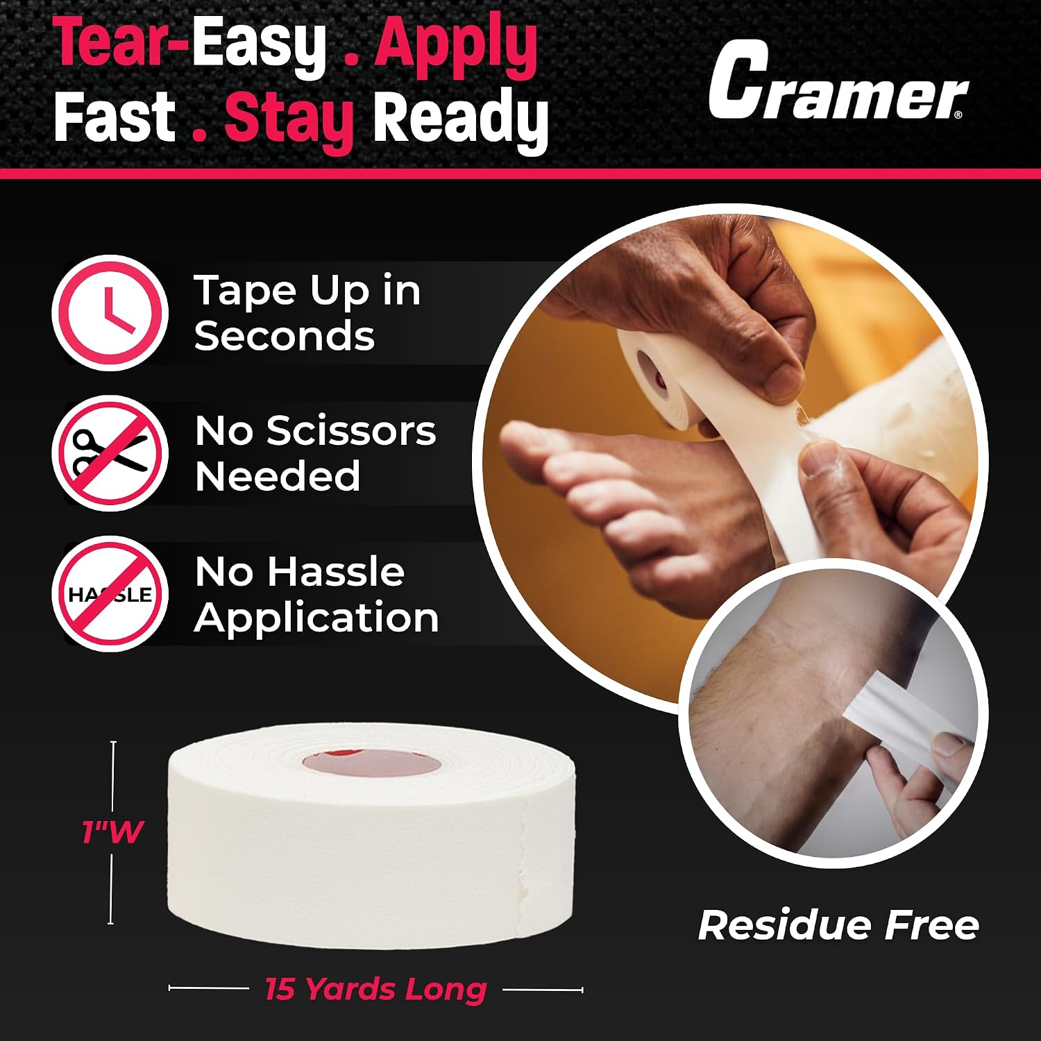 Cramer 950 Premium White Athletic Tape for Ankle, Wrist, and Injury Taping, Helps Protect and Prevent Injuries, Promotes Faster Healing, Training Supplies, Bulk Case of at Tape image 2