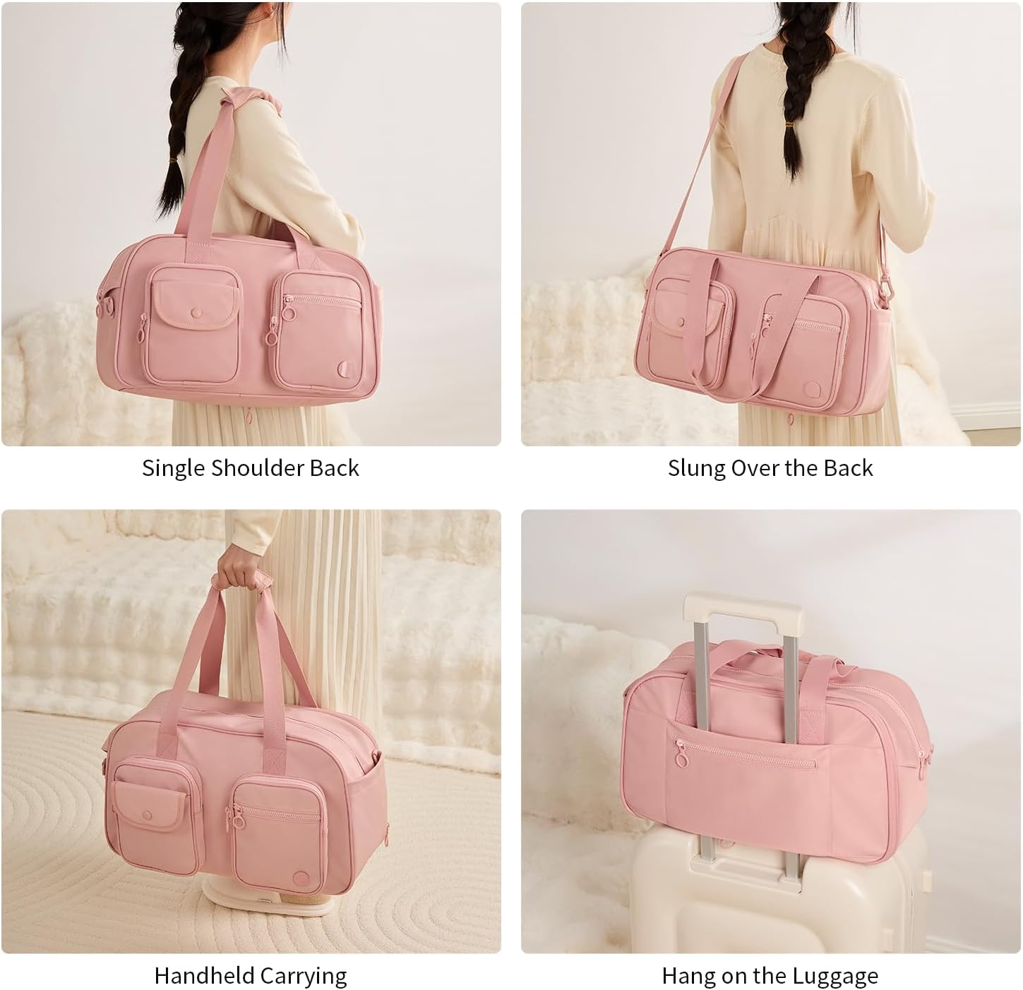 Aji Expandable Travel Duffel Bag, Pink Duffle Bag for Travel with Wet Pocket, Carry on Weekender Bags for Men Women, Water Resistant Gym Duffel Bag Sport Bag - Image 8