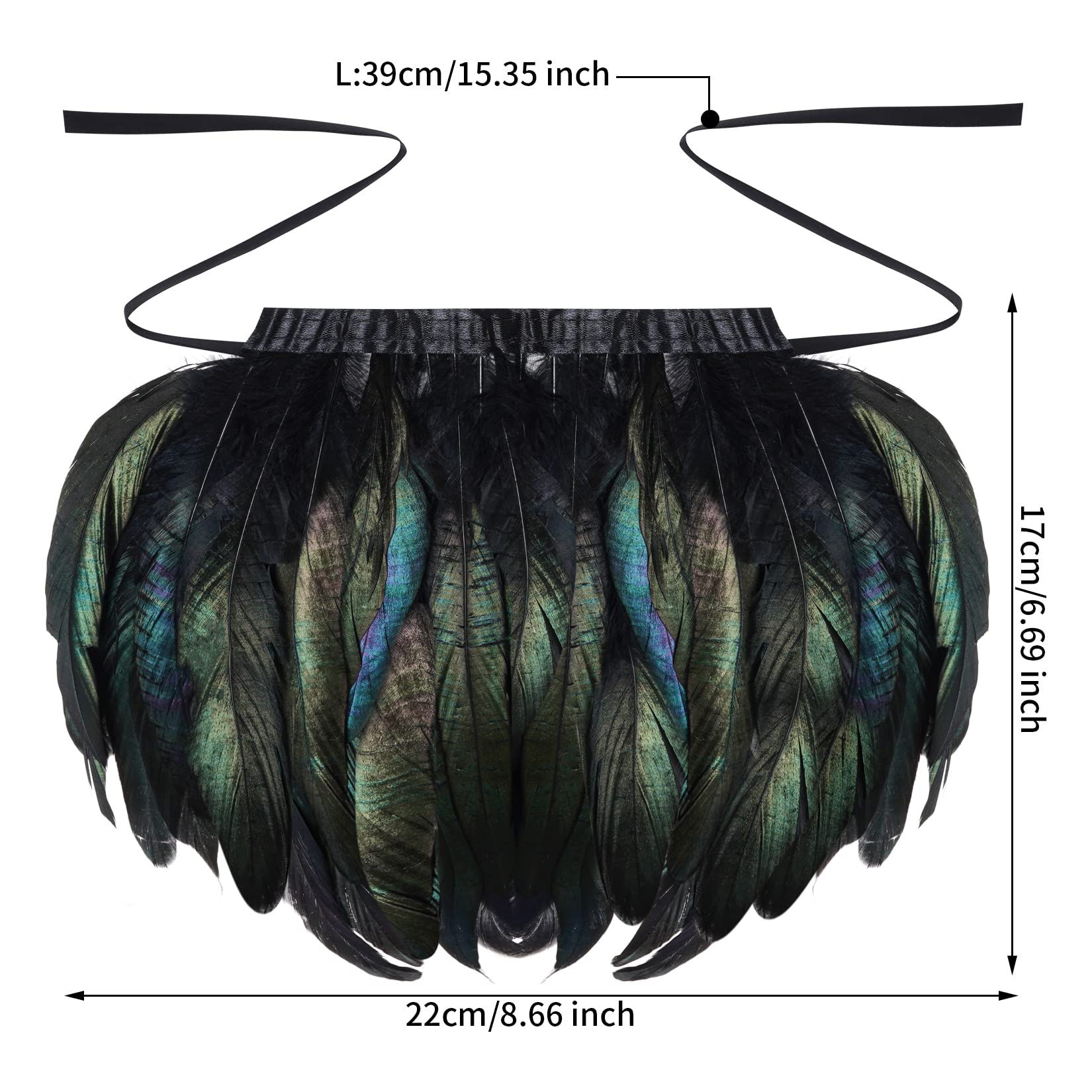 1 Pair Natural Rooster Feather Epaulets Gothic Feather Shrug Shoulder Strap 1920s Gatsby Party Halloween Costume Accessories Black
