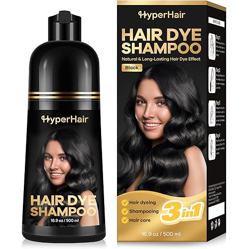 HyperHair Black Hair Dye Shampoo, Shampoos for Color Treated Hair, Hair Dye Shampoo 3 In 1, Black Hair Dye, Shampoos for Gray Hair for Women & Men, Long Lasting & Coverage