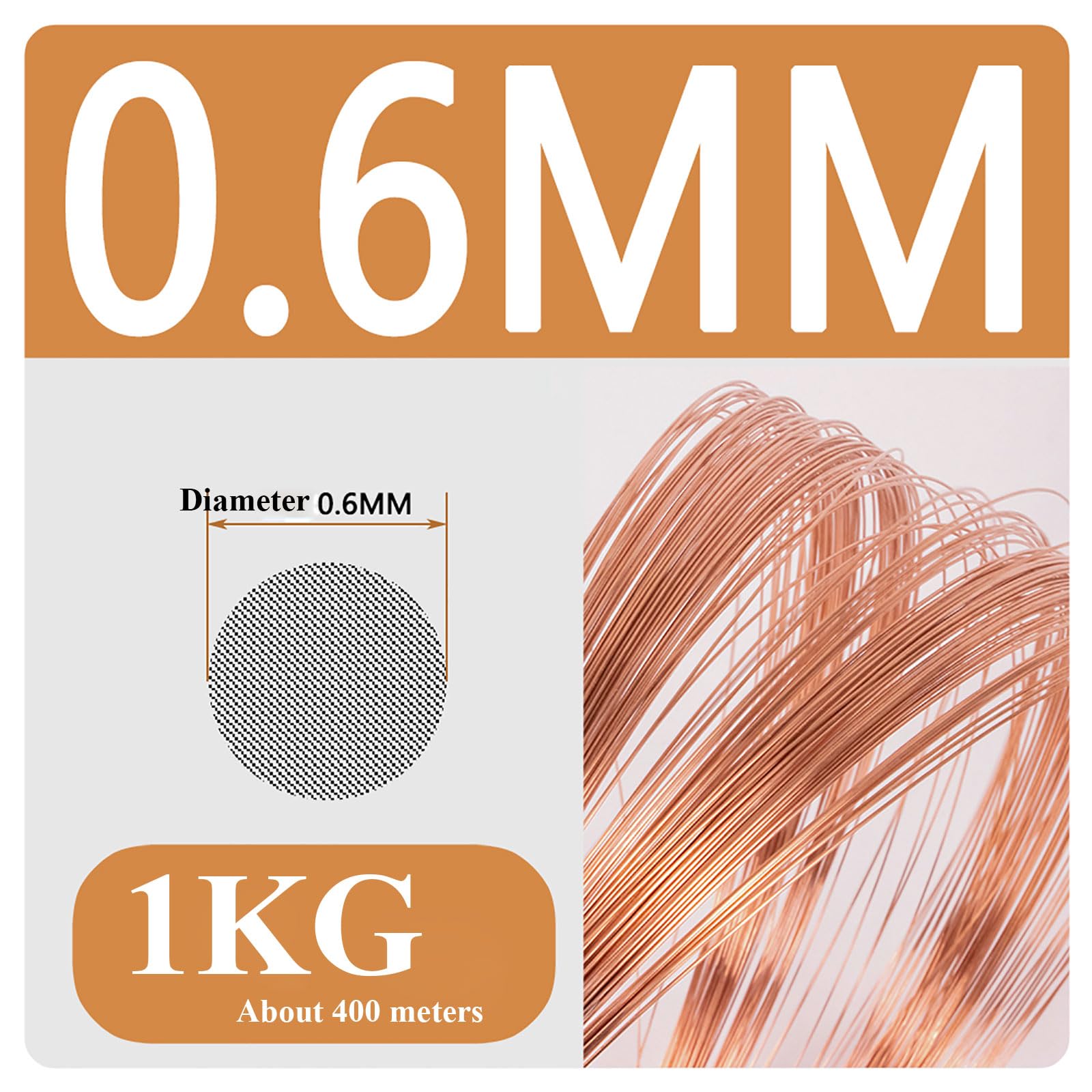 COYOUCO Copper Wire, 0.6/0.7/0.8/0.9Mm Diameter, 1Kg Weight, Bare Solid Copper Wire for Crafting, Jewelry, Electrical, Industry,0.6mm*1kg