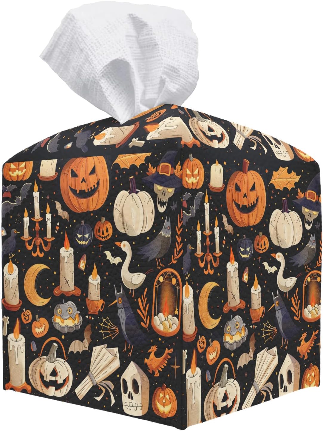 Halloween Pumpkin Ghost Leather Tissue Box Cover, 5x5 Tissue Holder Decor
