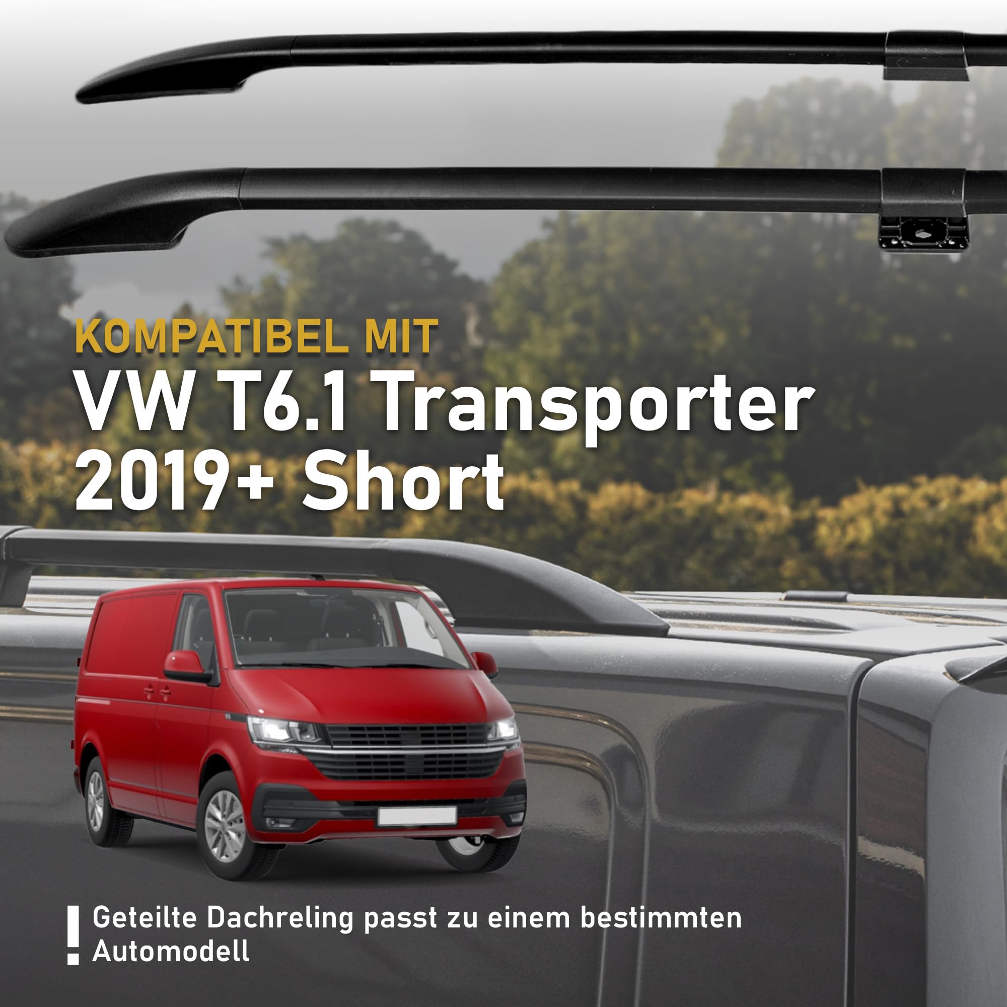 CHROMEMASTER Dachreling Dachträger Kompatibel mit VW T6.1 Transporter Short 2019-2023 | Zur Befestigung der Dachgepäckträger, Dachboxen oder Dachfahrradträger | Robuste Konstruktion aus Alu