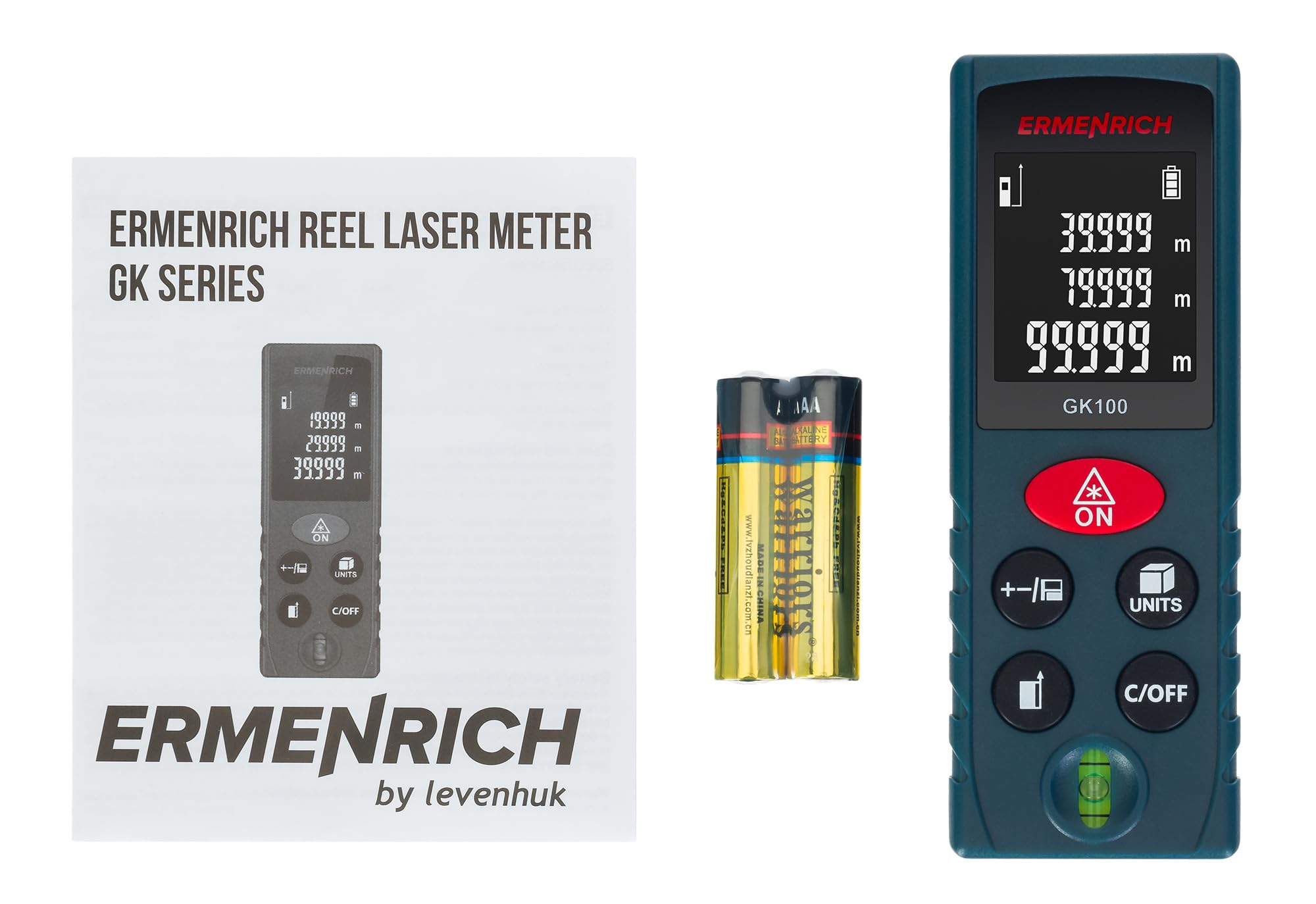 Reel PLUS GK100 Dalmierz Laserowy 100M Przenośny z Poziomicą Narzędzie Pomiarowe Odległość Powierzchnia Objętość Tryb Pitagorasa Zmiana Jednostek Wyświetlacz LCD Pamięć