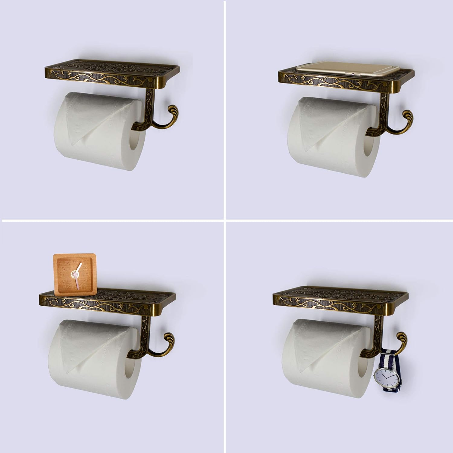 VONIKKU Tissue Roll Holder with Phone Shelf, Half Open Square Wall Mount Paper Towel Holder Rust-Free Aluminum Tissue Roll Hanger with Hook Tissue Paper Roll for Bathroom/Washroom/Kitchen : Tools & Home Improvement