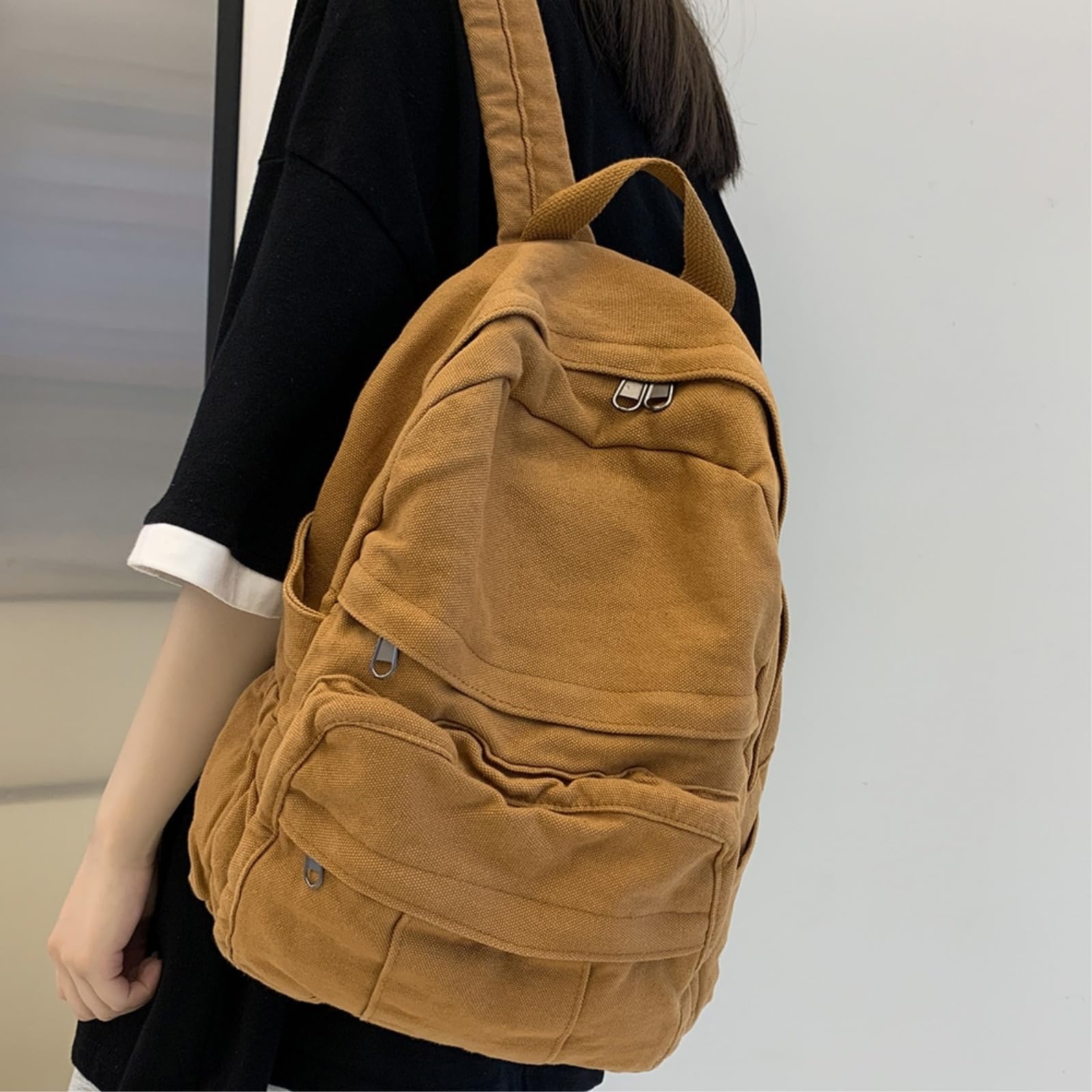 Plecak Na Laptopa Płótno Podróży Torba Na Książki College Casual Day-Black