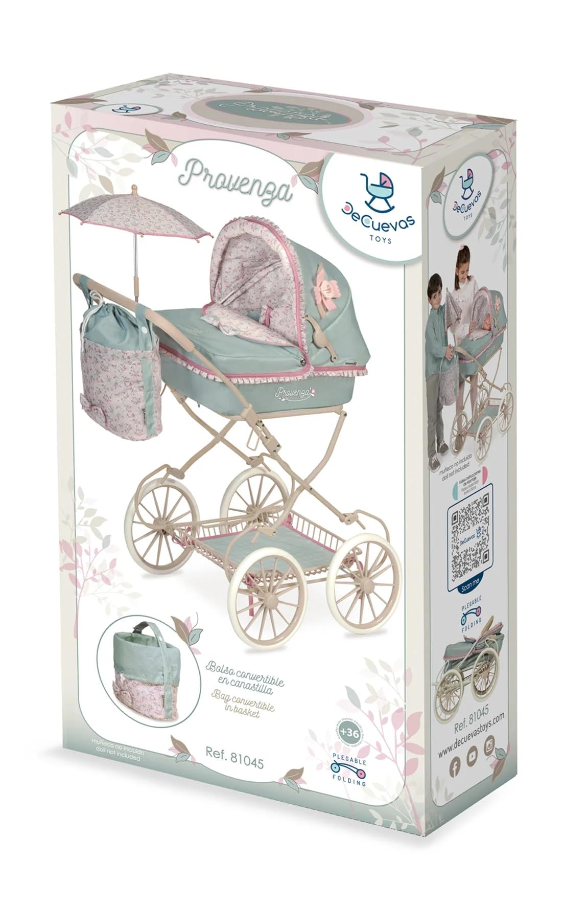 Składany wózek dla lalek Provenza z parasolem DeCuevas Toys 81045