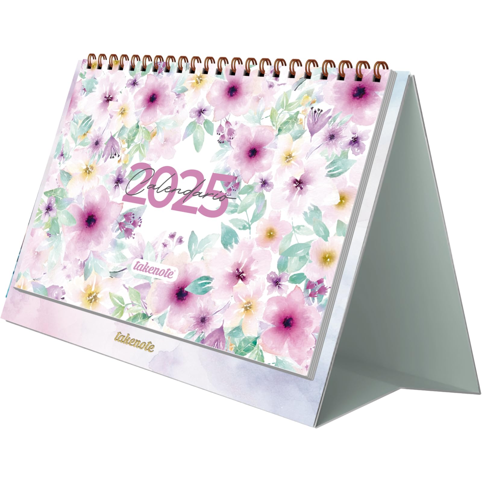 Desktop Calendar 2025 - Monthly January to December, Spanish and English, Size 21.5 x 15.5 cm, With Monthly and Annual Planners, Double Wire-o Binding - Takenote Valentina