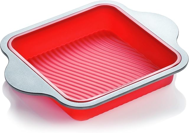 Boxiki Kitchen No-Stick Silicone Brownie Pan | Professional Square 22 cm Silicone Cake Pan for Baking - Premium Quality 8 x 8 Baking Tray with Steel Frame