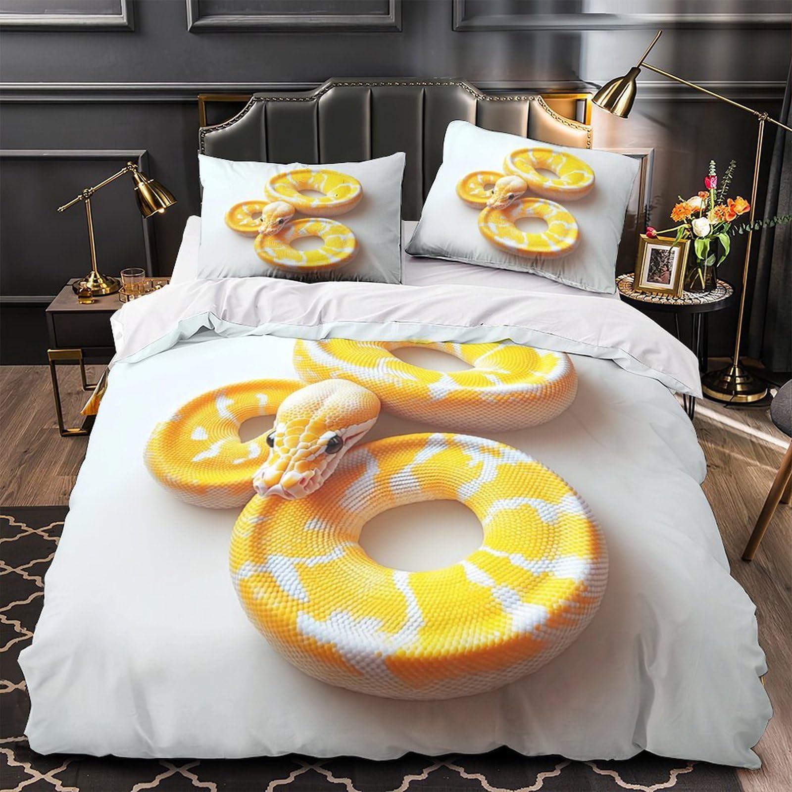 Housse de couette serpent jaune 3D pour une décoration de chambre exotique et moderne
