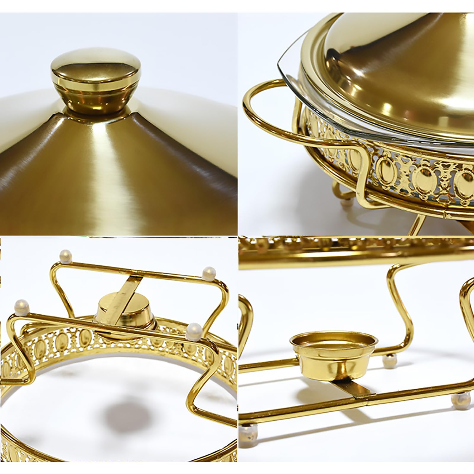 Juego de 4 platos para rozaduras – Calentador de buffet con bandejas de vidrio para catering, fiestas, bodas y cenas, ideal para exhibición de alimentos y servir