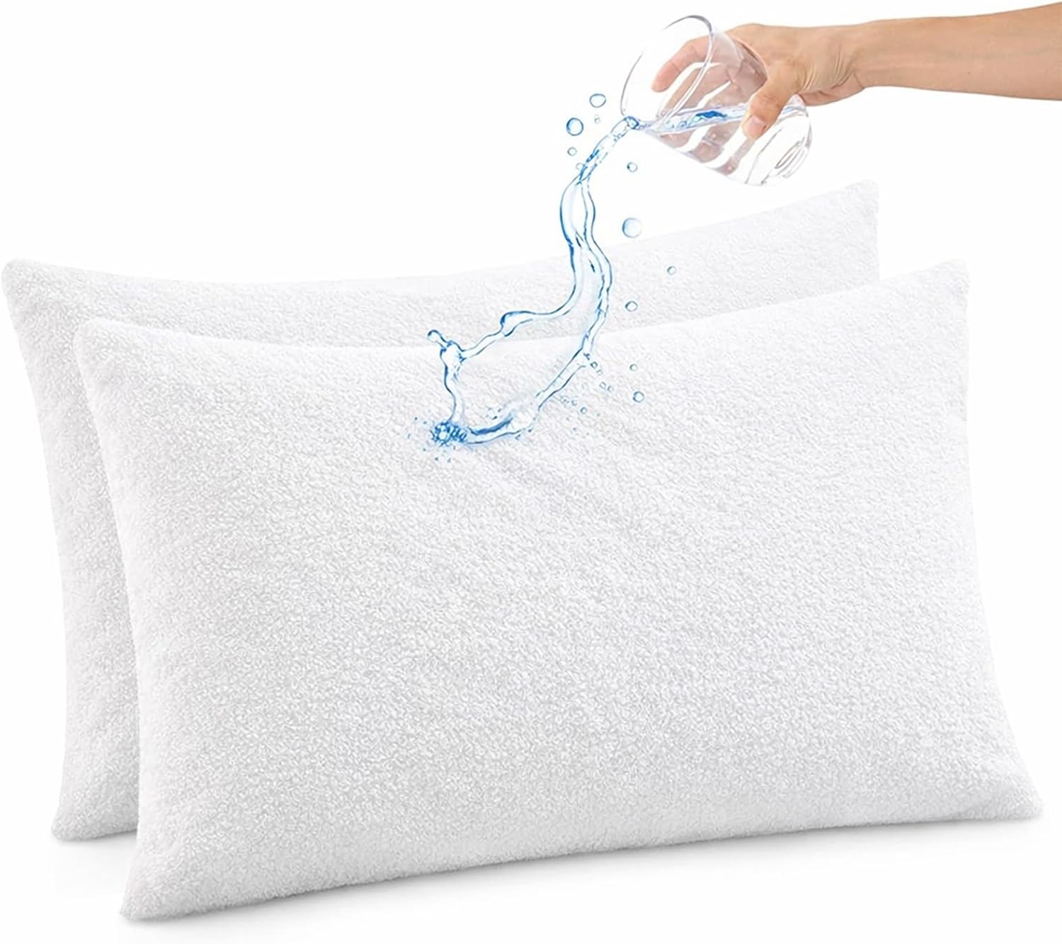 Waterproof Zippered Pillow Protector Covers - Set of 2, White Solid (32" X 32"), Breathable Soft Cotton Terry