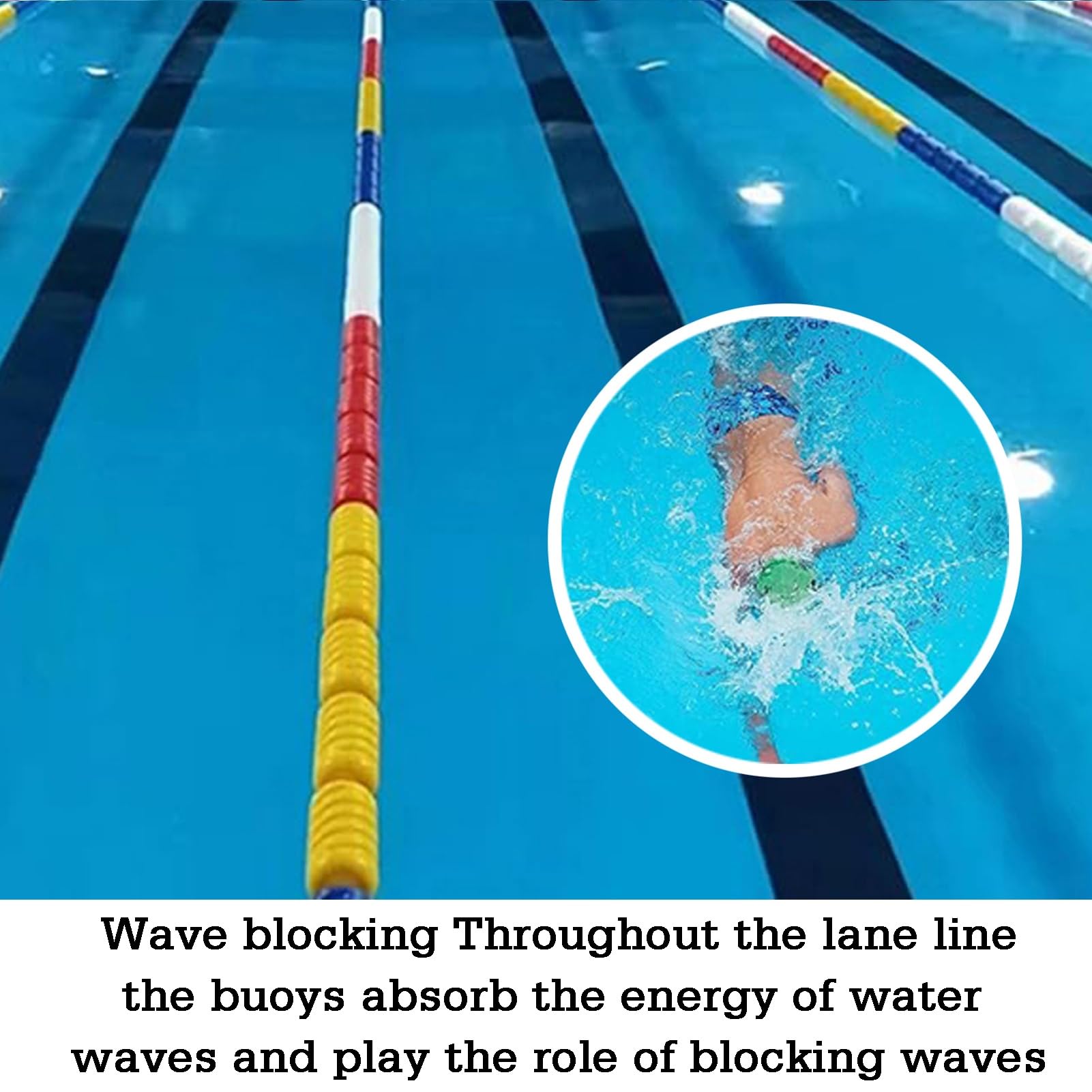 Genérico Valla Seguridad Carril Piscina, Cuerda Seguridad Ajustable Piscina con 5 flotadores, Utilizada for Dividir competiciones natación Poco Profundas(Nylon Rope,12 Meter)