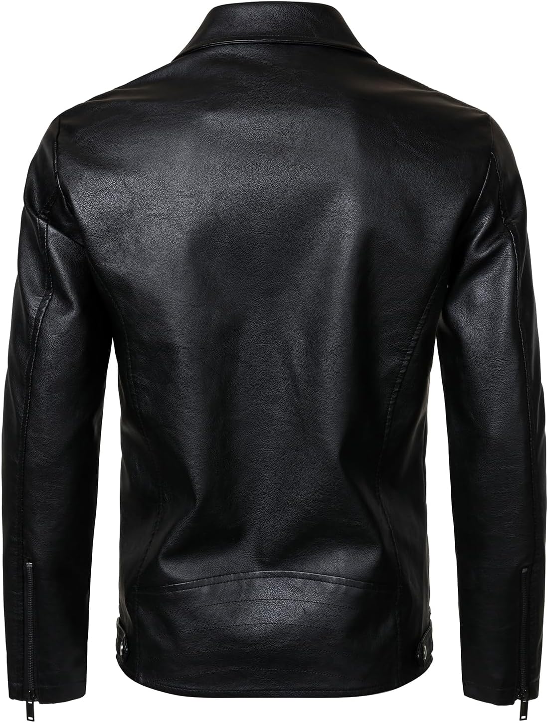 HOOD CREW Mens PU Leather Jacket Classic Style Turn Down Collar Faux Leather Biker Jackets