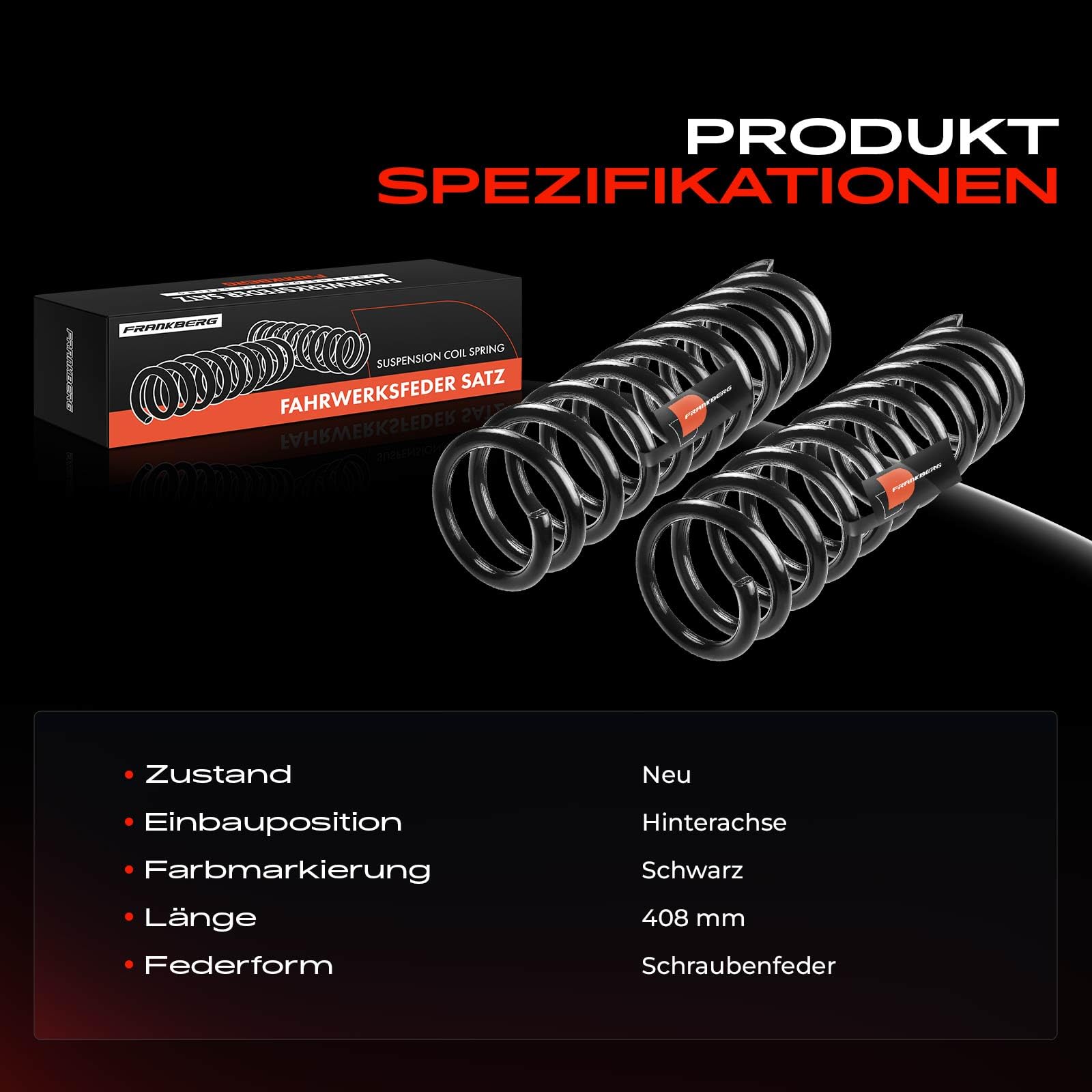 Frankberg 2x Federn Fahrwerksfeder Hinterachse Kompatibel mit Focus II Turnier DA 1.4L-2.0L 2004-2012 Focus II Turnier DA DS FFS 1.6L 2.0L 2004-2012 Replace# 1356556