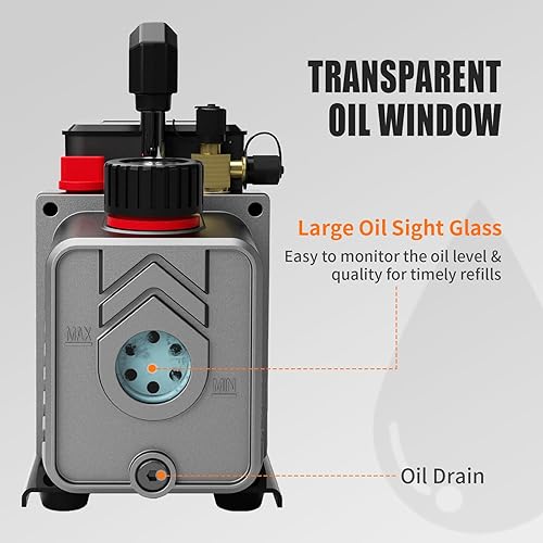 Miniatura 4 de Bomba de vacío de una etapa 4.5CFM, 13HP 5Pa 110V Bomba de vacío de aire para R12 R22 R134a R410a, paleta rotativa para recarga de refrigerante