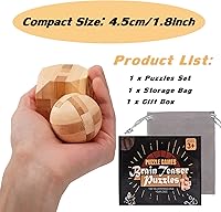 Vista 5 de VolksRose 12 piezas de rompecabezas de madera para ejercitar el cerebro, juegos de rompecabezas de desafío de coeficiente intelectual, juguete