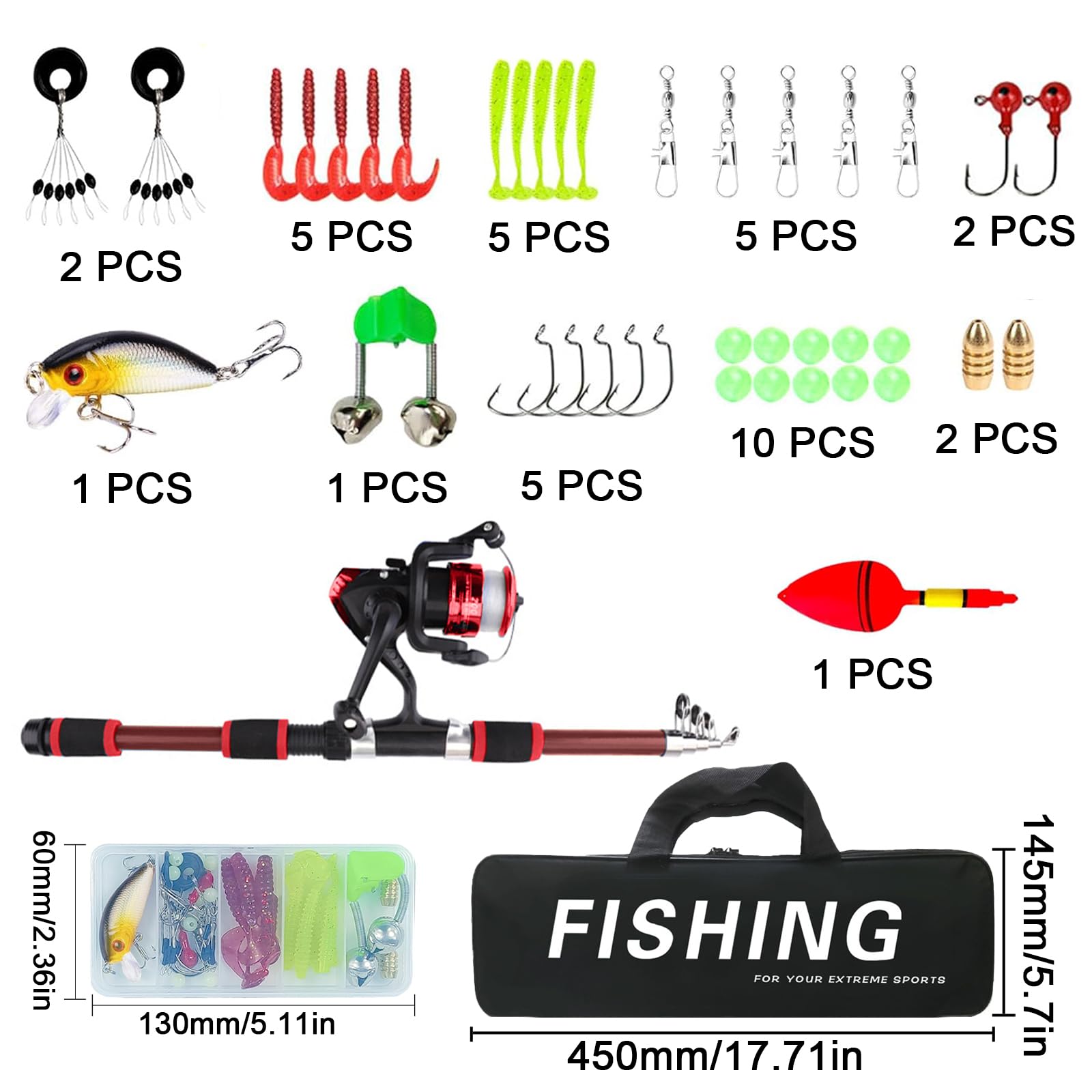 Juego de pesca para niños, 1,8 m, caña de pescar para niños, con carrete y juego de cebo, caña de pescar telescópica de fibra de carbono y carrete, accesorios para niños de 3 a 10 años