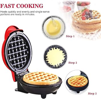 Mini Waffle Maker- Compact Electric Iron for Creative Homemade Treats - 4.5-inch- Nonstick Surface - Easy-to-Clean - Perfect for Families