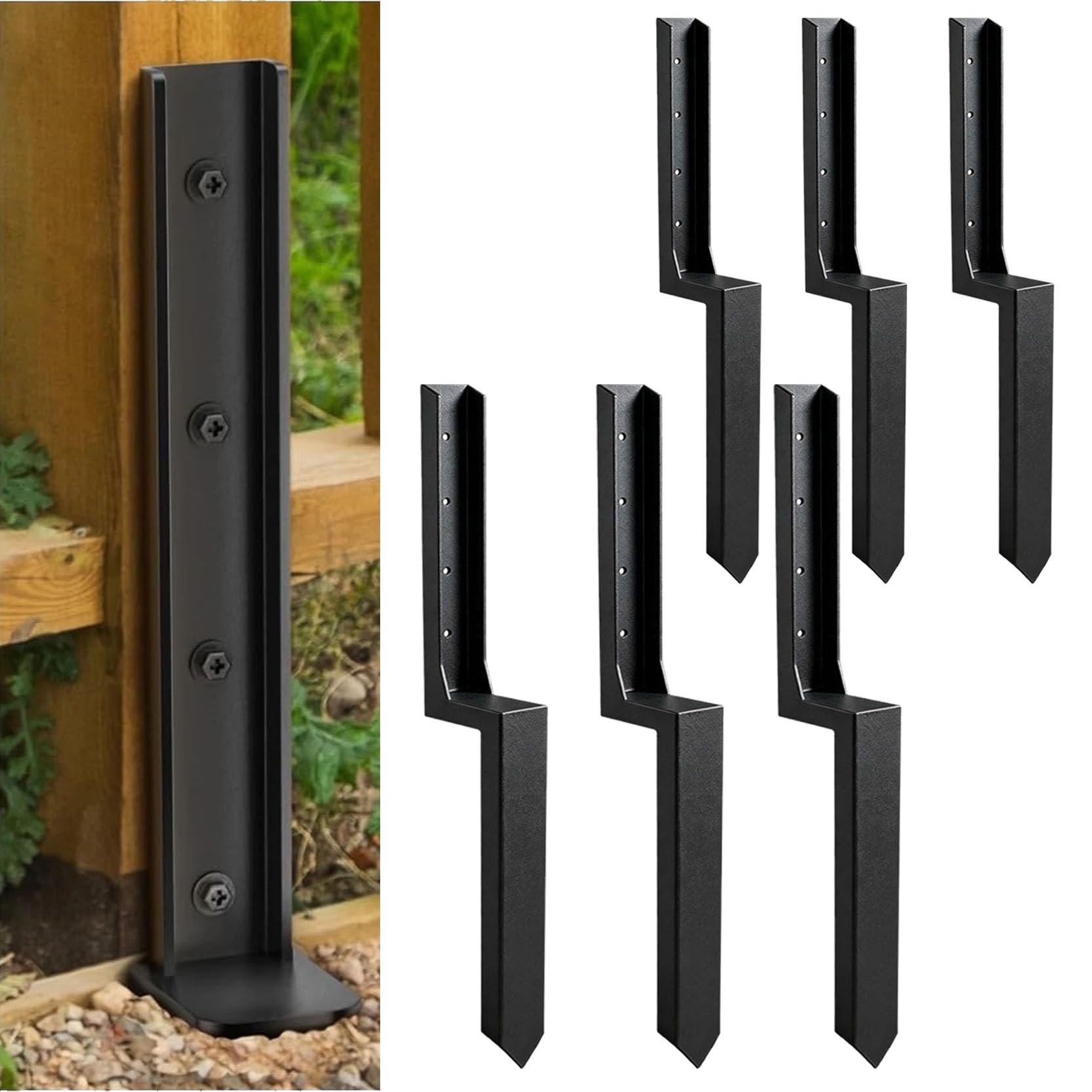Gouzibhd 6A Post Anchors Fence Post Repair Kit Quick Fix Broken Leaning Wood Posts Support With One-Piece Steel Anchor Stakes And Separate Upper And Lower Parts(Size:87x21x21cm,Color:6a)